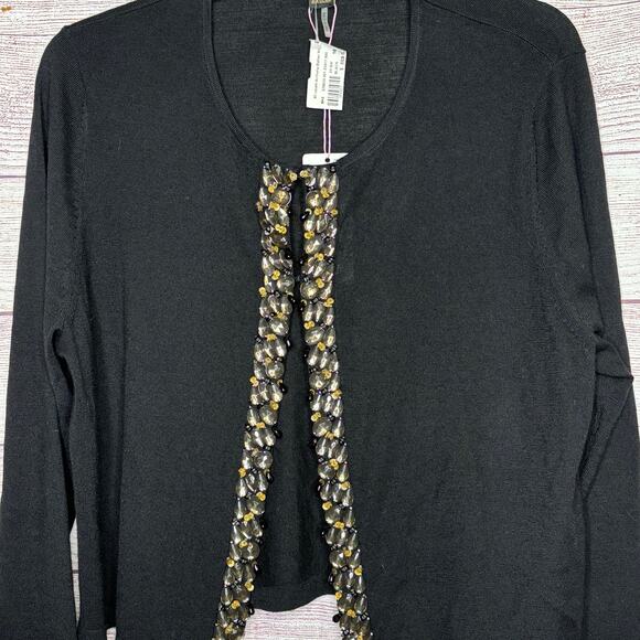 Basler Black Lavish Luxury Beaded 100% Virgin Wool Cardigan New Size 46/16 - Picture 7 of 9